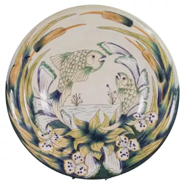 Cobridge Stoneware large charger with fish design, d.43cm.