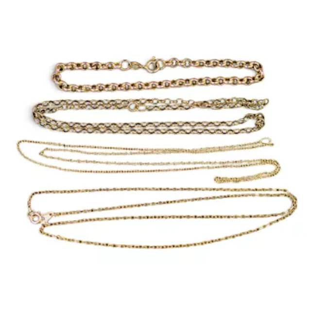 Three 9ct gold necklaces, one broken and a 9ct gold bracelet, 11.5g.