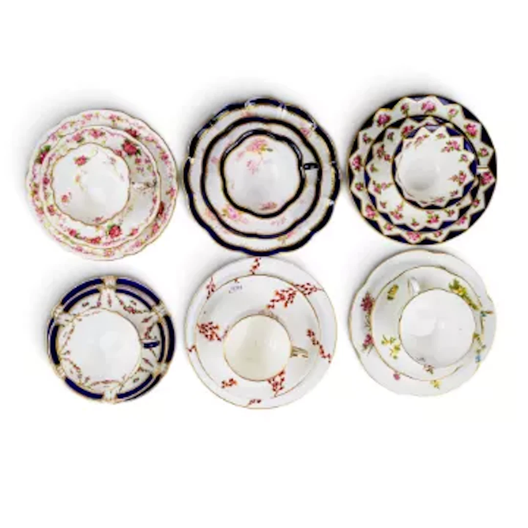 A group of 6 trios (cup, saucer & tea plate) by George Jones, Crescent