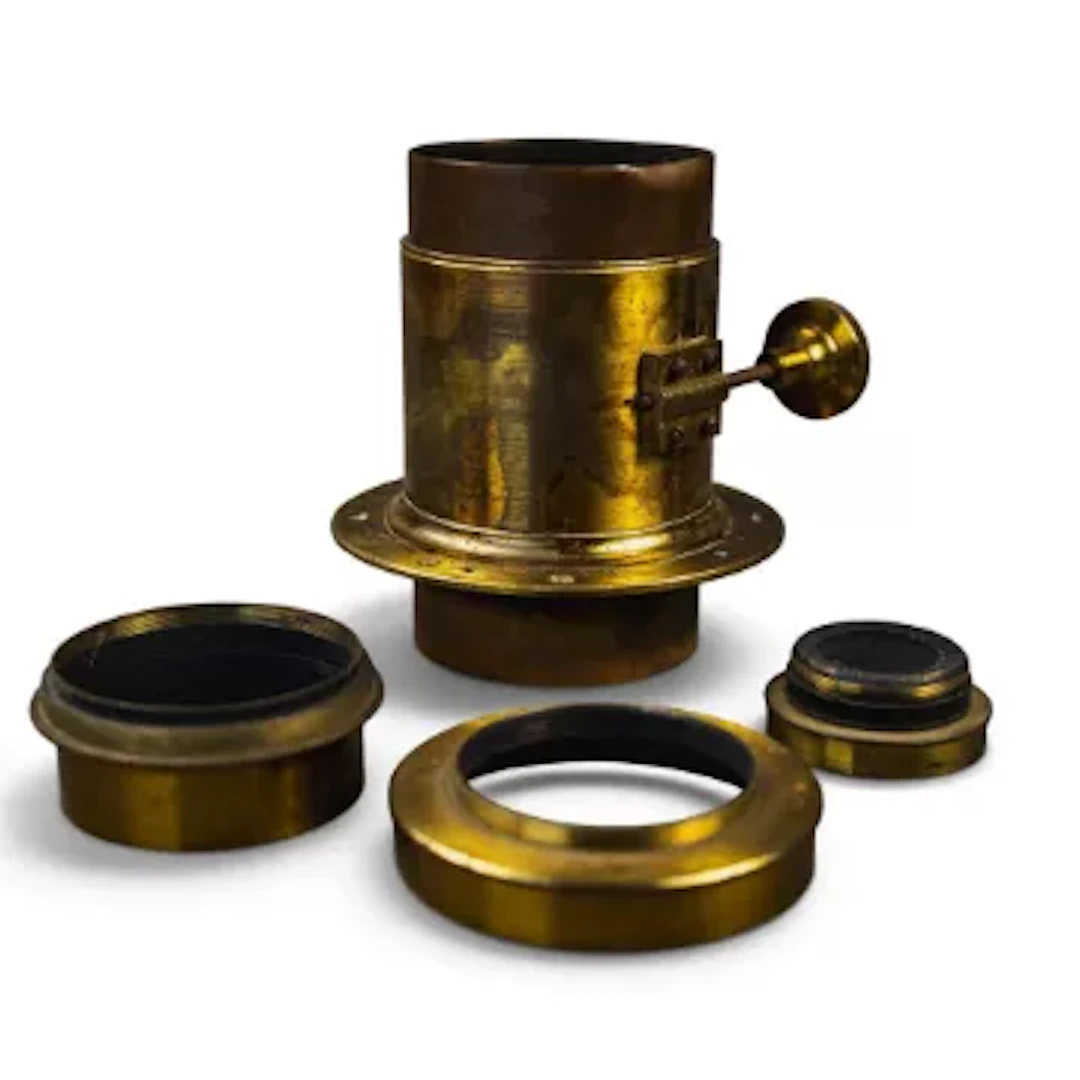 W.W. Rouch of London brass camera lens with rack and pinion focusing