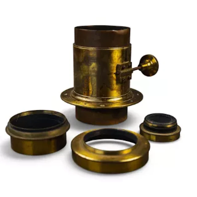 W.W. Rouch of London brass camera lens with rack and pinion focusing