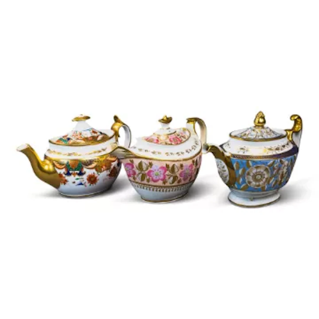 A group of 3 English porcelain 19th century teapots by various manufacturers