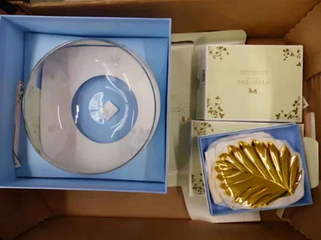 Wedgwood Wild Strawberry boxed glass salad bowl and 2 boxed sets of