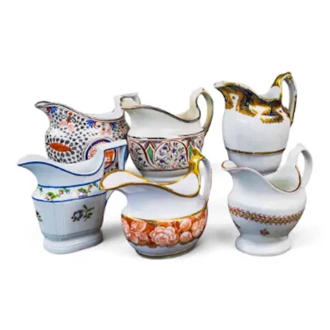 A group of 6 English porcelain 19th century cream jugs by various