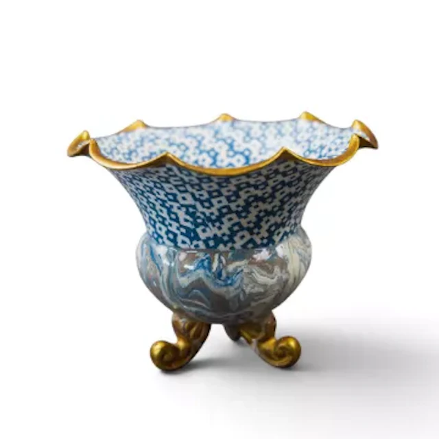 A small flared rim 3 footed Doulton Marqueterie ware vase, 1887, designed