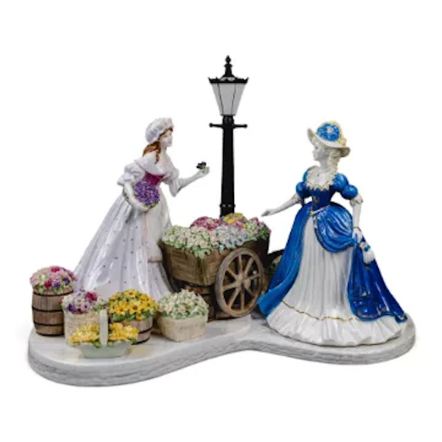 Coalport, Prestige figure group The Flower Seller. Modelled by Sue