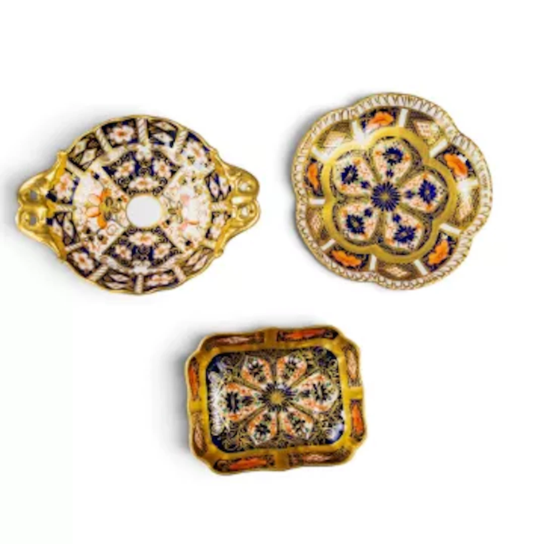 Royal Crown Derby porcelain trinket dish, bon bon dish and rectangular