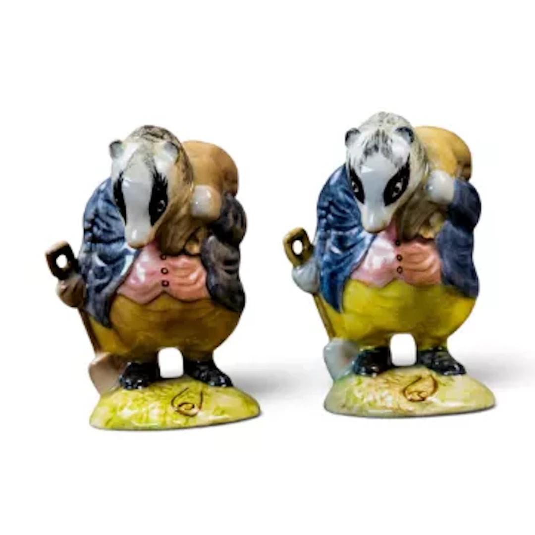 Beswick Beatrix Potter figure Tommy Brock BP2 with handle out, together