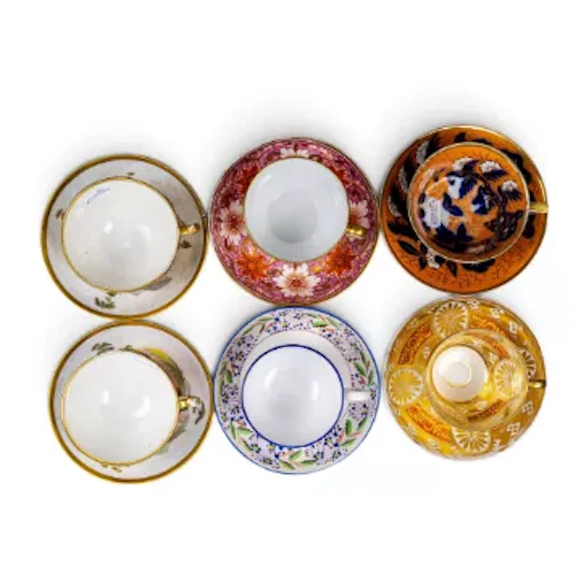 A group of six 19th century English porcelain cups & saucers, in various