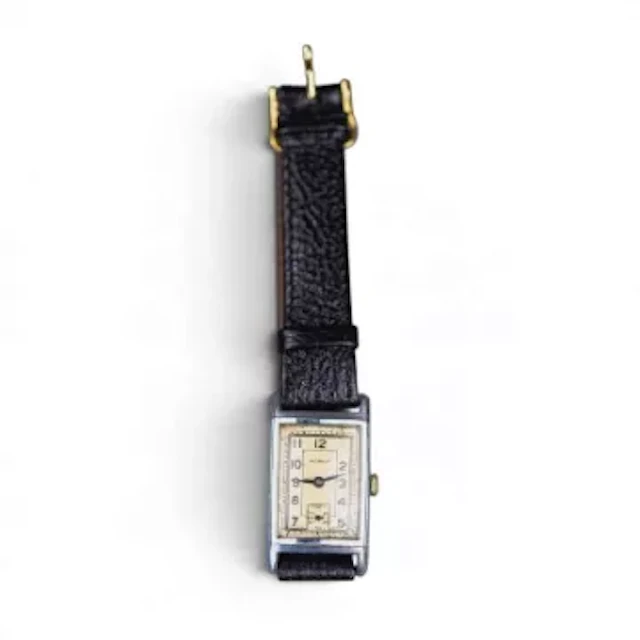 Buren tank wristwatch, c1930s with leather strap.