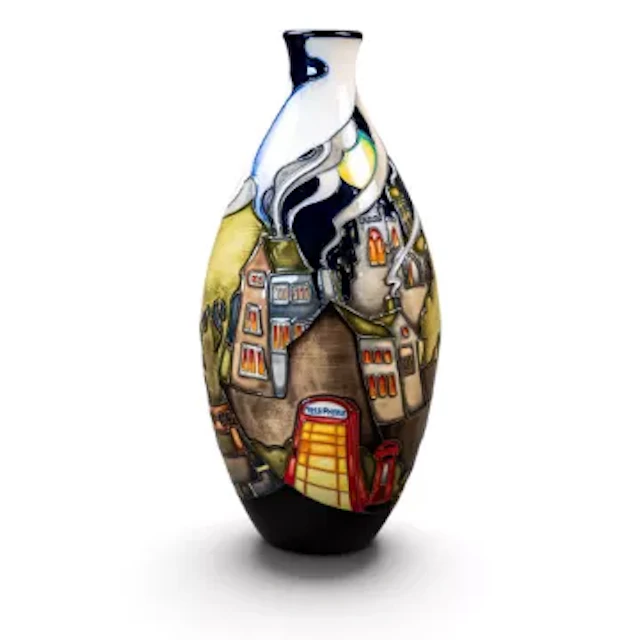 Moorcroft vase 'The Village' pattern presented in baluster like form
