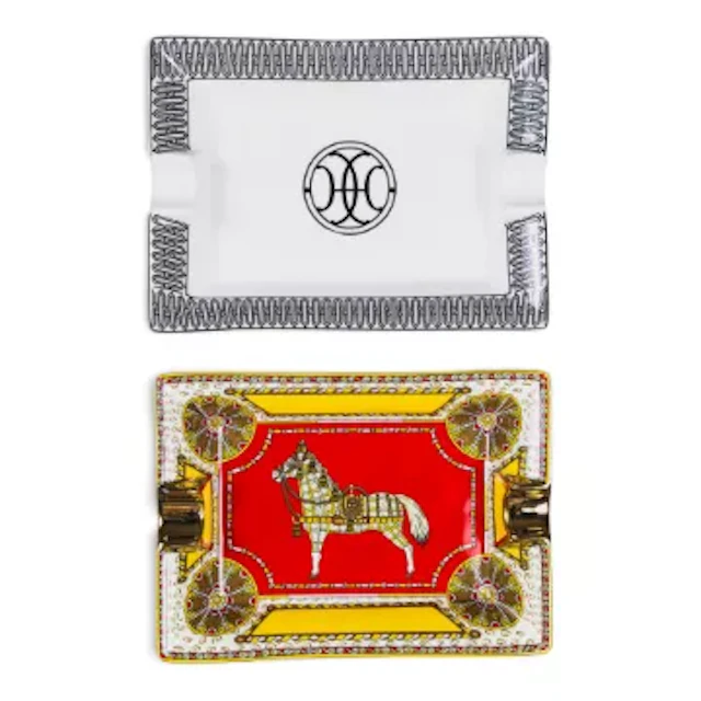 Two Hermes porcelain rectangular ash trays, one with a harnessed horse