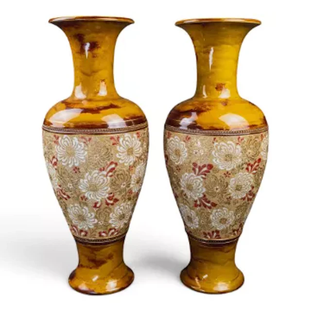 A large pair of Doulton Lambeth Slaters vases, typically decorated