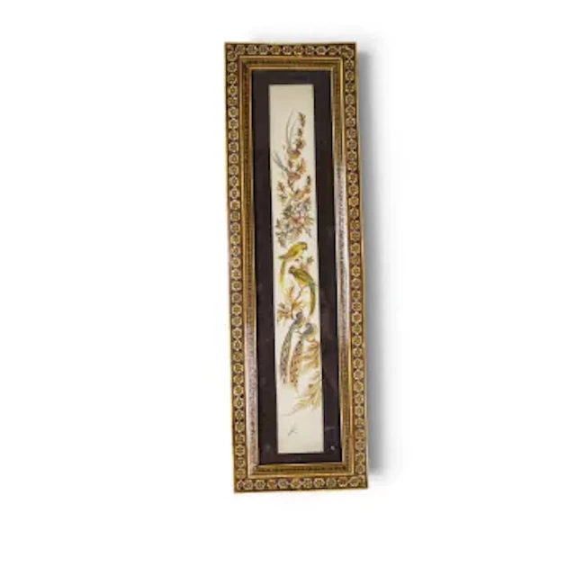 Persian hand-painting, depicting various birds amidst detailed floral