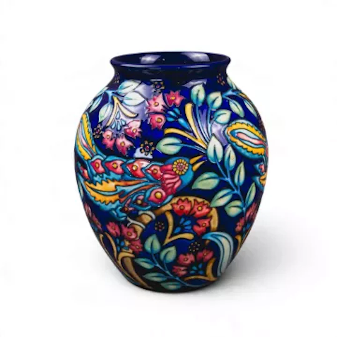 Moorcroft Indian Cuckoo vase 61/10, L/E 3/5. Signed by designer Kerry