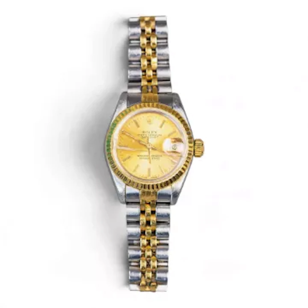 Ladies Rolex datejust wristwatch, champagne dial, stainless steel