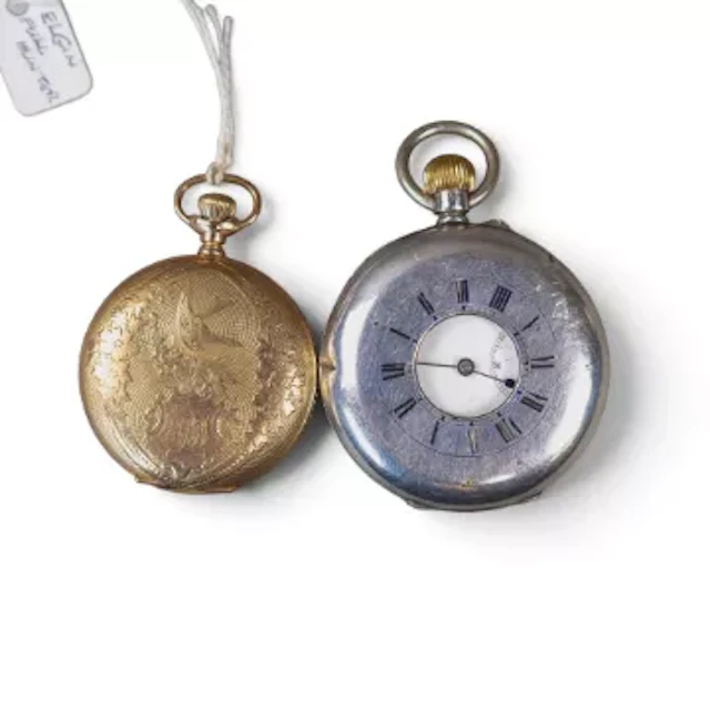 Keyless silver cased half hunter gents pocket watch, together with