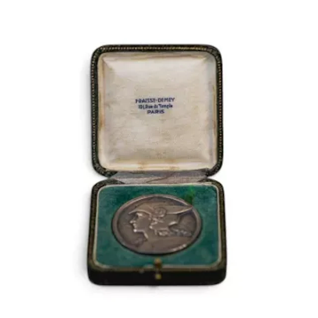 Art Deco Silver plated bronze medal featuring Mercury designed by