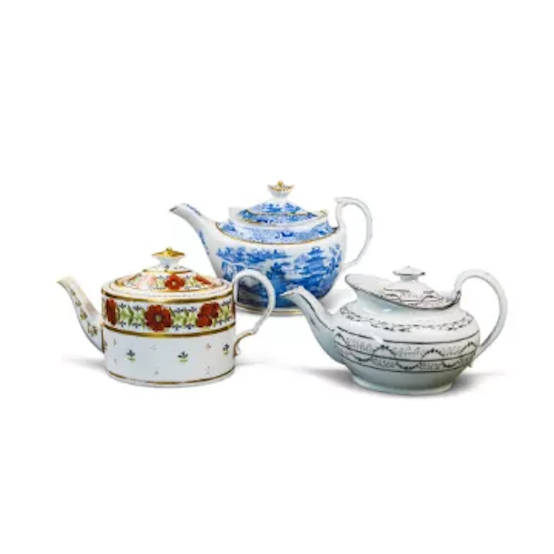 A group of 3 English porcelain 19th century teapots by various manufacturers