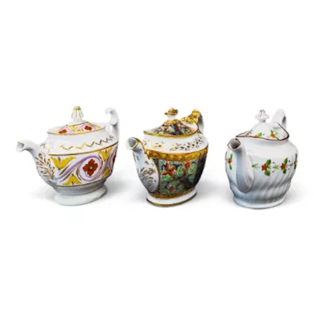 A group of 3 English porcelain 19th century teapots by various manufacturers