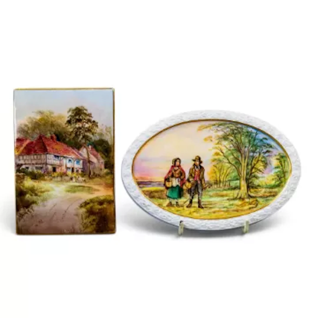 Two Royal Doulton hand painted porcelain plaques to include a countryside