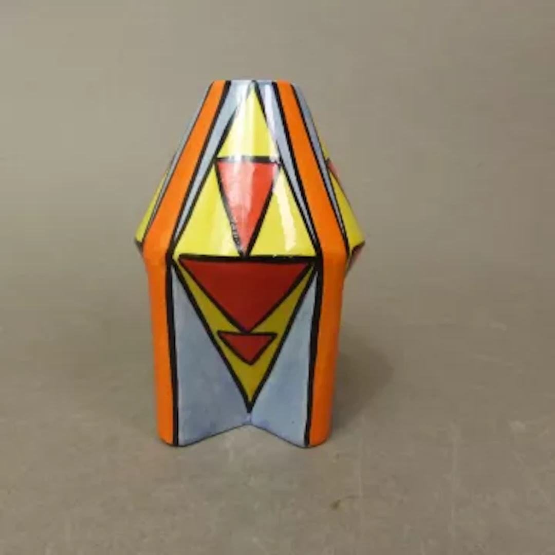 Lorna Bailey Art Deco style geometric patterned small vase, signed