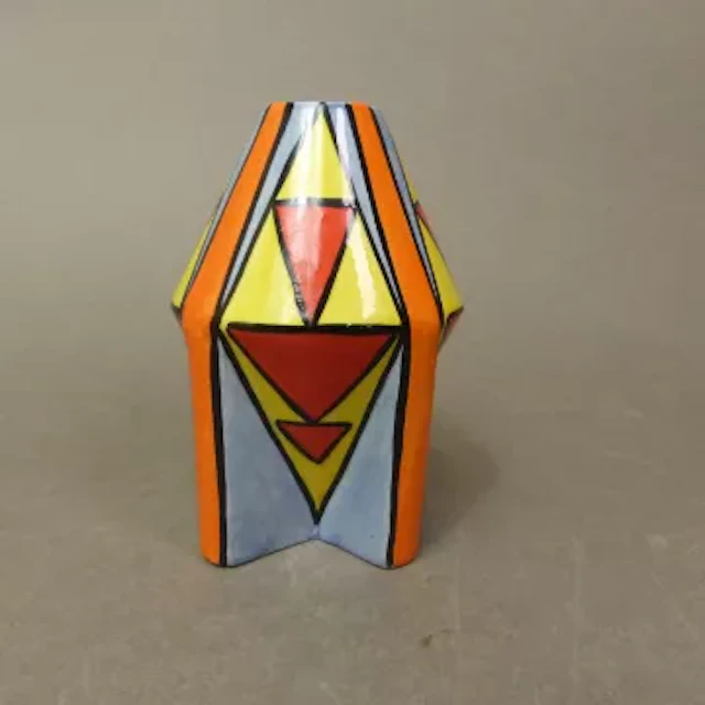 Lorna Bailey Art Deco style geometric patterned small vase, signed