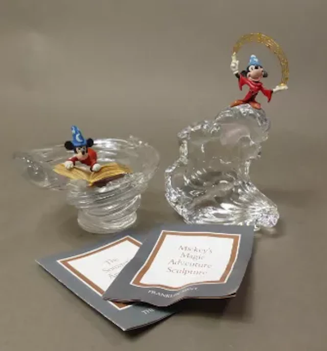 Franklin Mint glass Sorcerer's Apprentice Mickey Mouse figures x 2