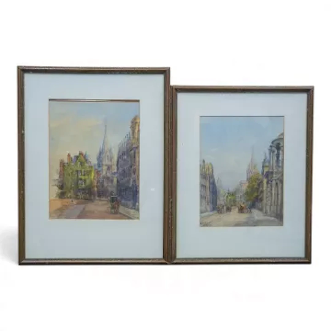 Alice Blanche ELLIS (act.c.1876-1916) pair of watercolours, high street