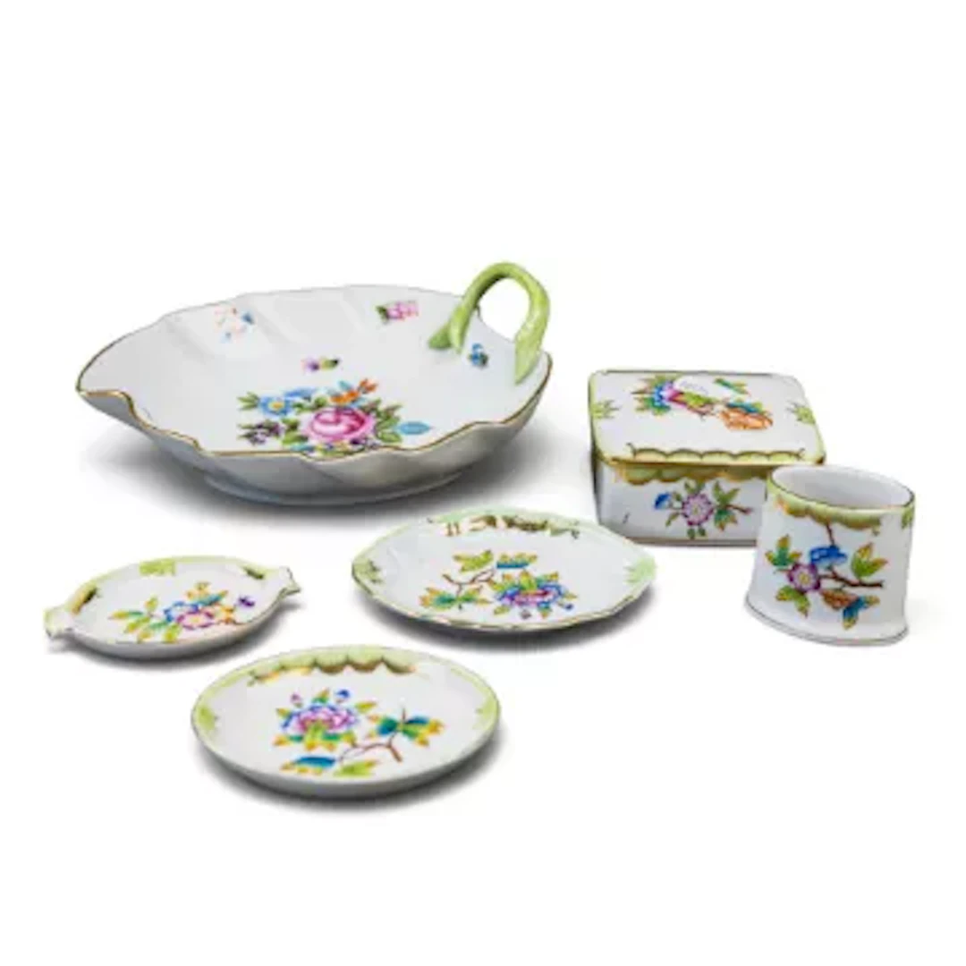 Herend of Hungary porcelain selection of pin trays, miniature vase