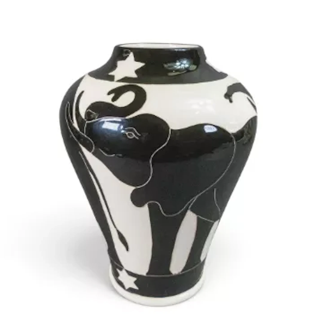 Moorcroft Elephant Carousel vase 70/9, No 20. Signed by designer Kerry