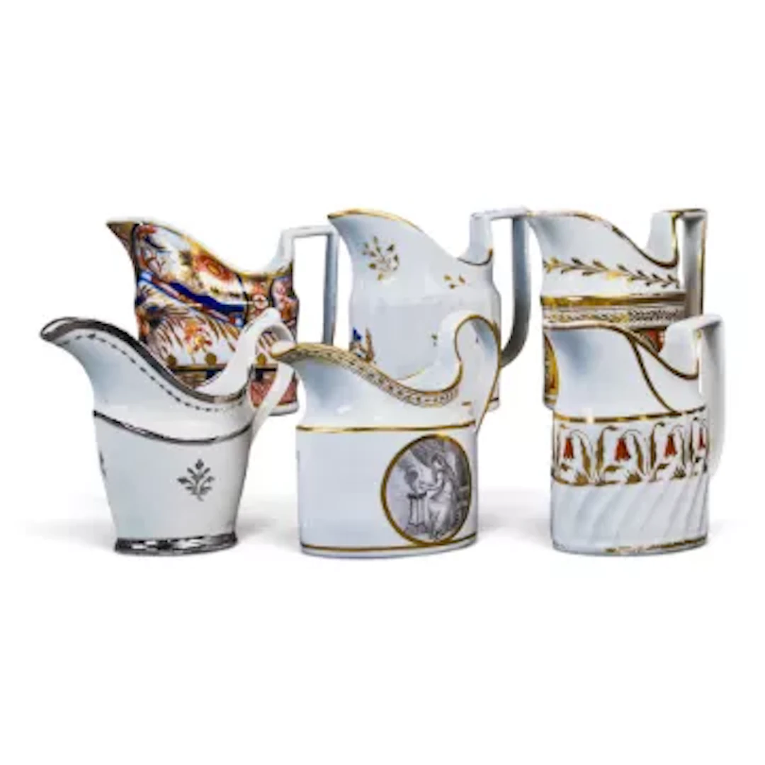 A group of 6 English porcelain 19th century cream jugs by various