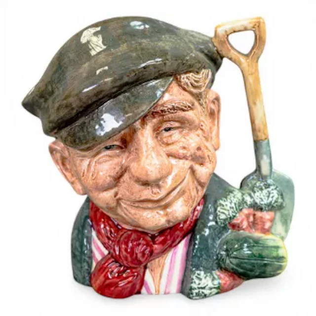 Royal Doulton large character jug The Gardener D6630, painted in red