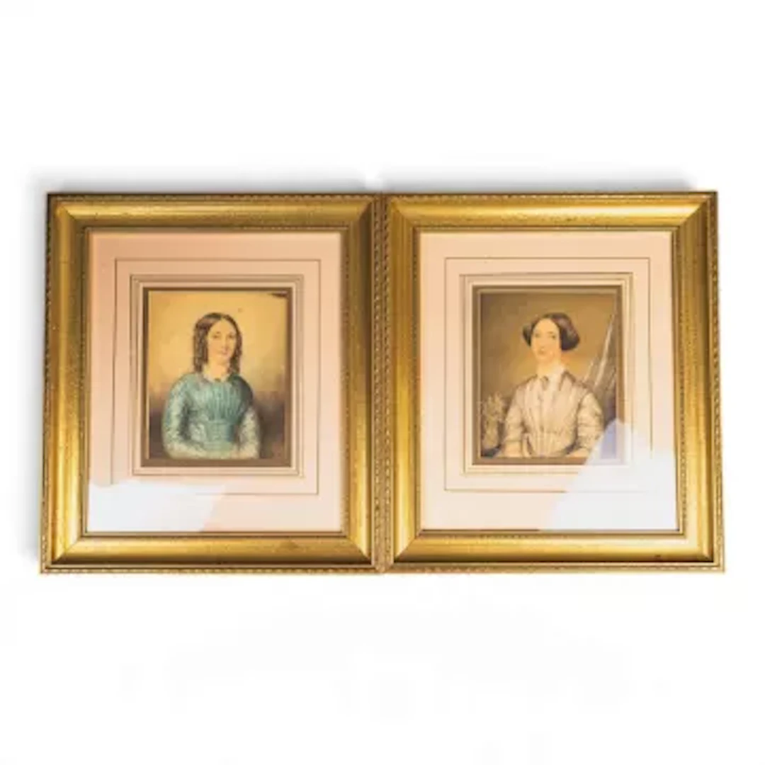 Two 19th century framed portraits both of a young woman, both wearing