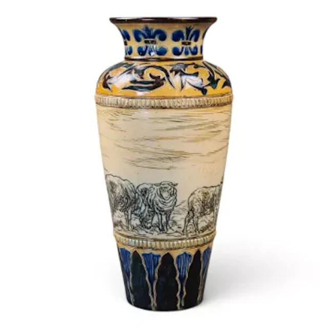 A Doulton Lambeth vase by Hannah Barlow decorated with incised/ sgraffito