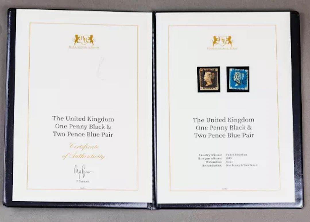 GB 1d Penny black & 1840 2d blue – sold by Harrington & Byrne in 2024