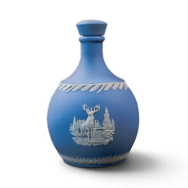 Wedgwood Pale Blue Jasperware Glenfiddich empty decanter depicting