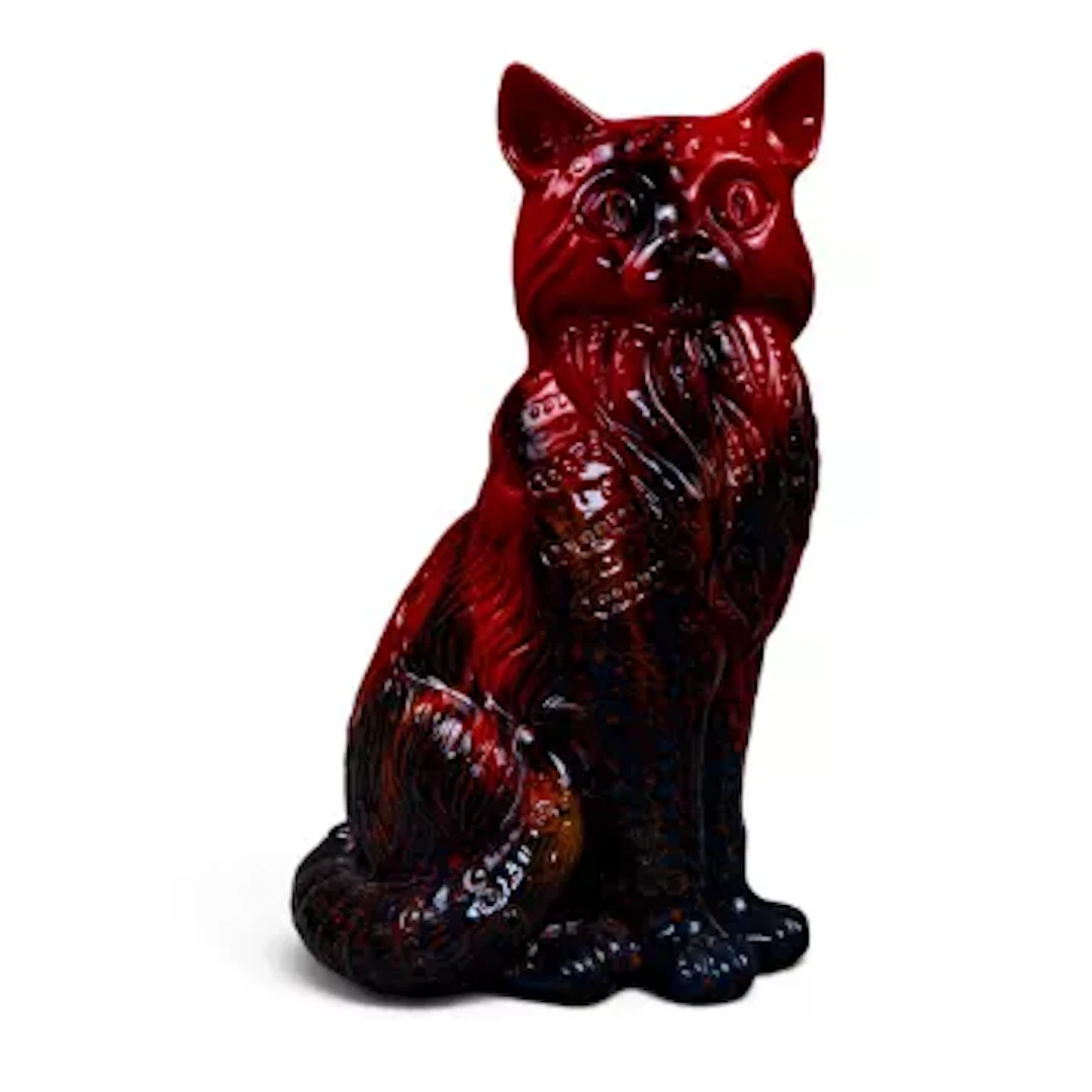 A Royal Doulton large veined Flambe seated cat, model 2269, designed