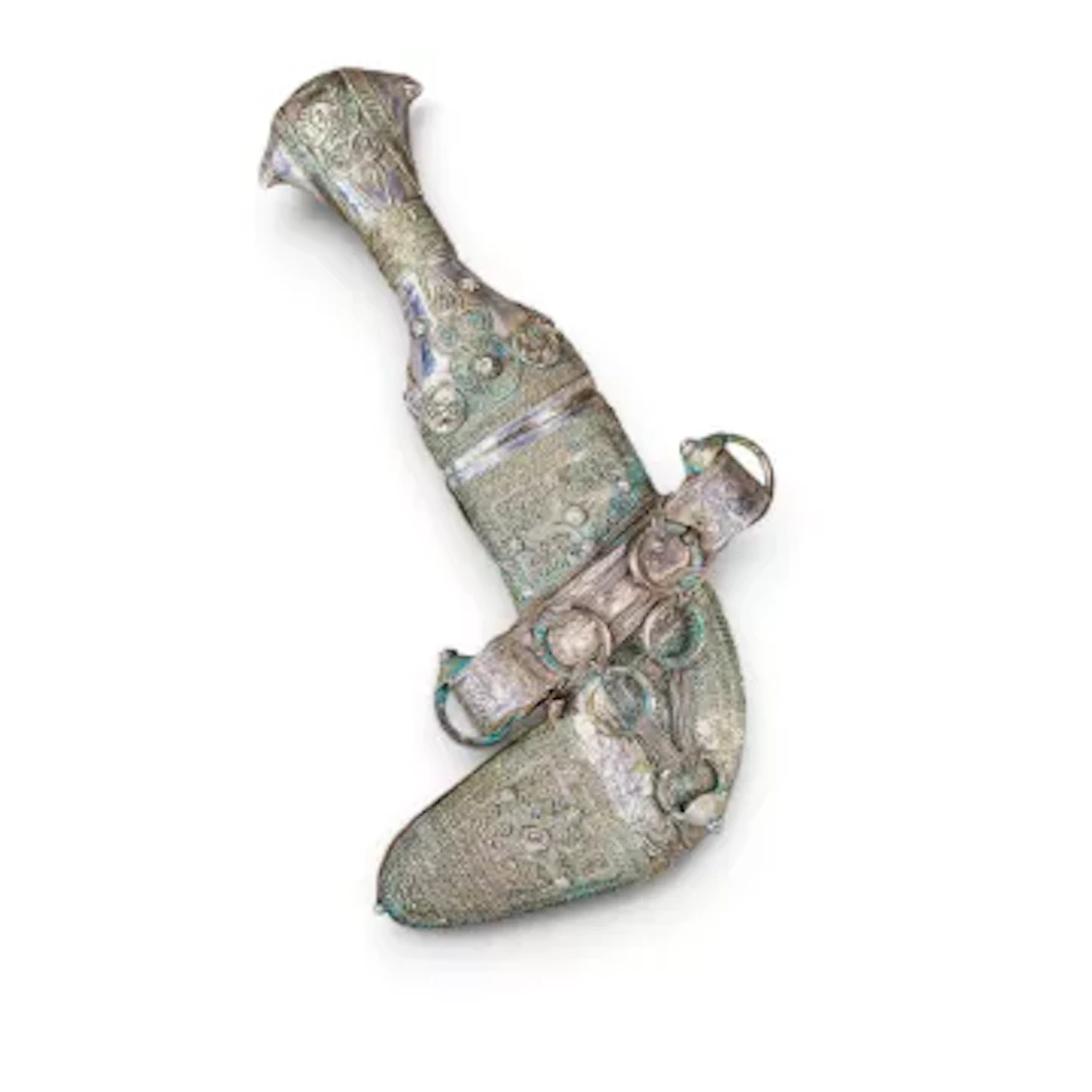 19th century Omani Khanjar silver filigree dagger, h.20cm.