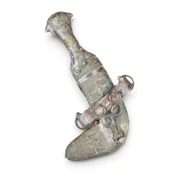 19th century Omani Khanjar silver filigree dagger, h.20cm.