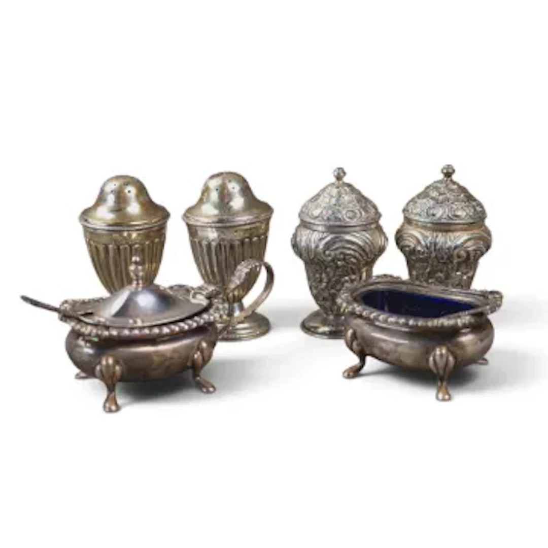 6 x hallmarked silver cruet pieces some with glass liners, weighable