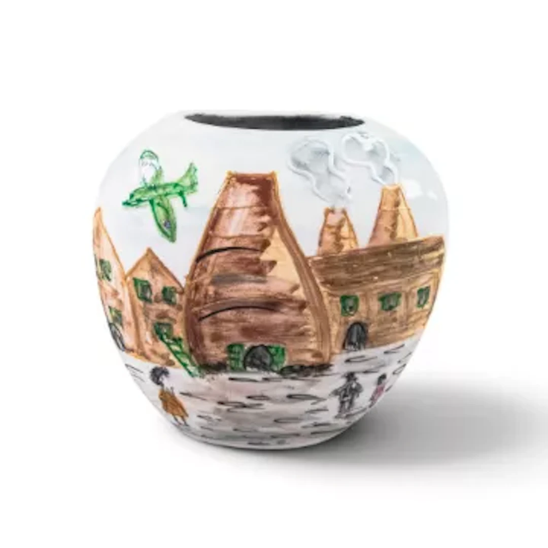 Anita Harris Homage to Lowry Gladstone 'The Potteries' purse vase.