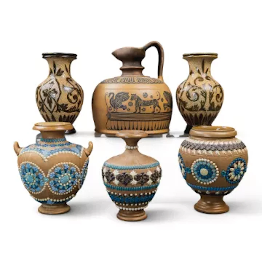 A group of Doulton lambeth Wares to include a stoneware whisky jug