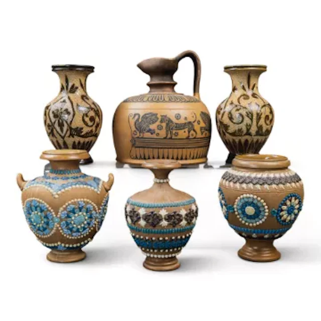 A group of Doulton lambeth Wares to include a stoneware whisky jug