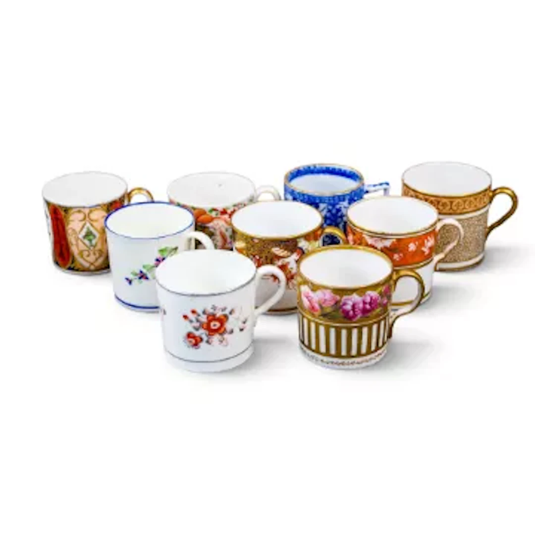 A group of nine English porcelain coffee cans, all 19th century, by