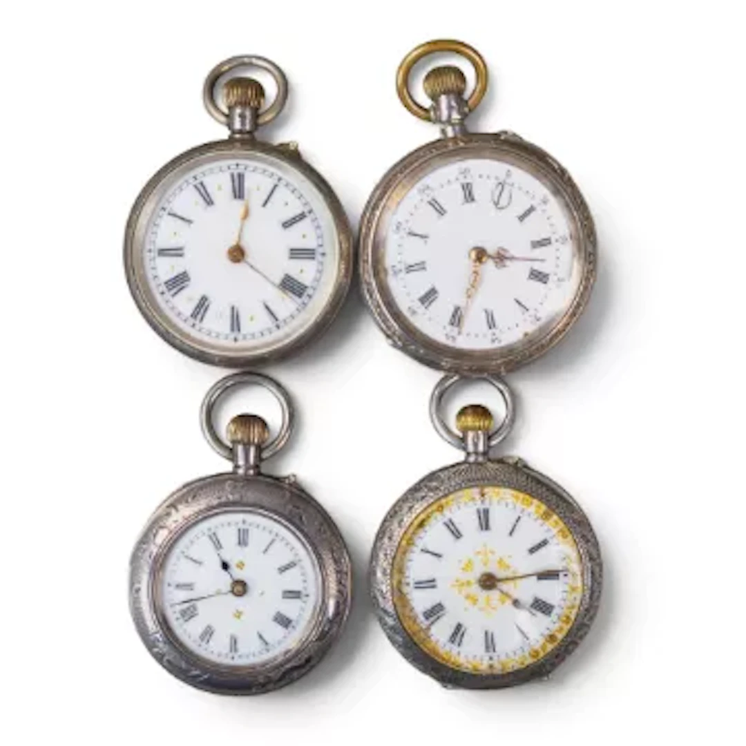 4 x silver cased ladies keyless pocket watches, sold as not working (4)