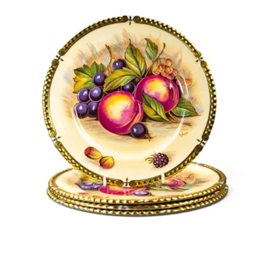 Four rope edged Aynsley plates in the Orchard Gold design, diameter