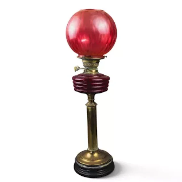 19th/20th century brass lampstand, plain brass column mounted on cast