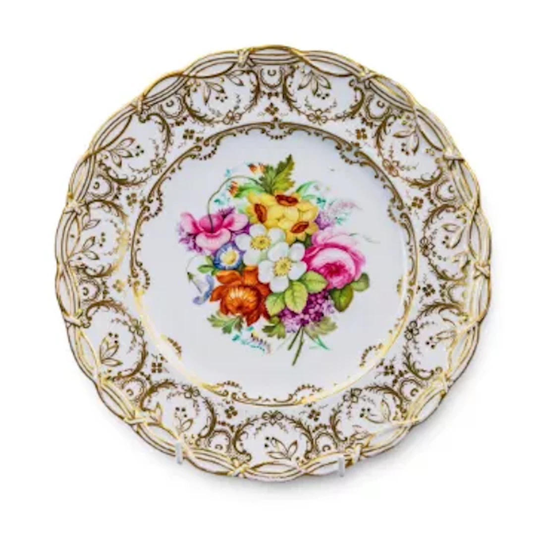 A Coalport rope edged plated, decorated with floral pattern to centre