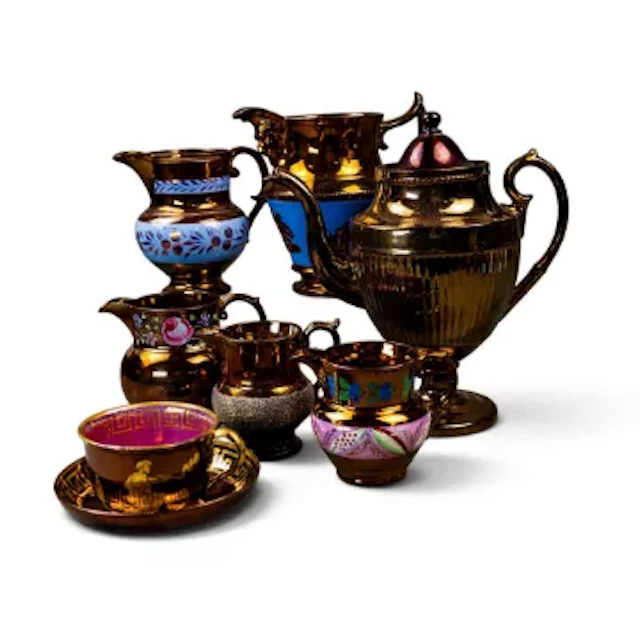 A small collection of 19th century copper lustre ware to include coffee